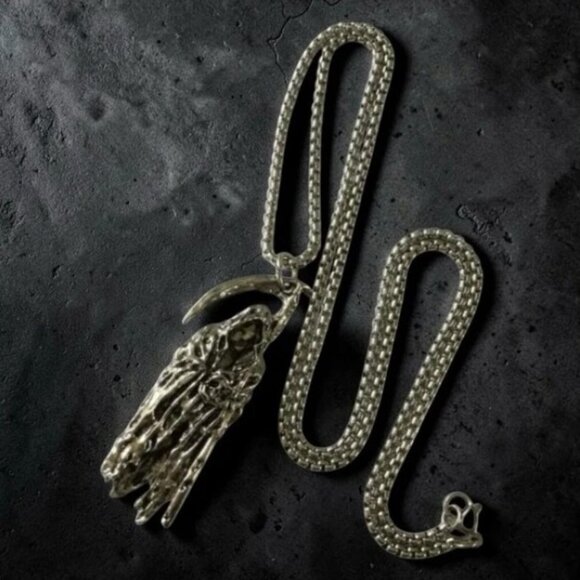 Grim Reaper Skull Pendant Necklace, Silver‑Tone Gothic Biker – NWOT - Picture 5 of 15